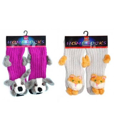 HOMESOCKS мягкие и очень теплые носки для девушек с пришитыми кошками и собаками.С силиконовой противоскользящей системой. Идеал