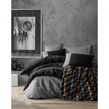Cotton Box PLAİN BATTANIYELİ SIYAH GRI bedding set with a blanket