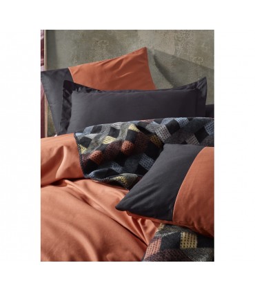 Cotton Box Plain Battaniyeli Kiremit Siyah bedding set with a blanket