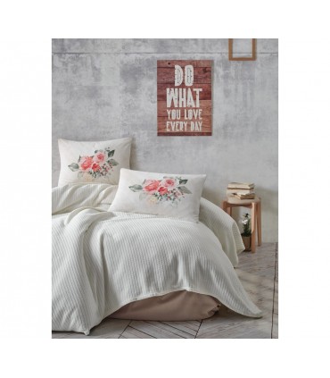 Cotton Box Bond Pike ROSANNA KREM Bedding Set With Summer Bedspread