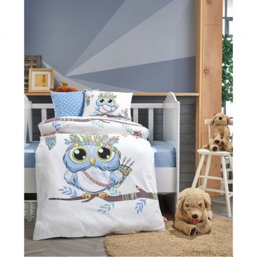 Cotton Box BEBEK OWL MAVI bedding set