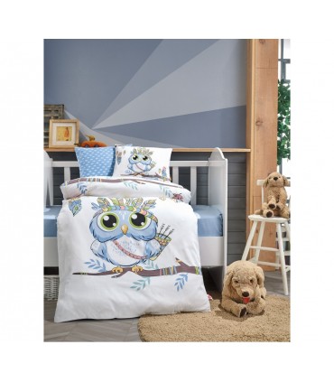 Cotton Box BEBEK OWL MAVI bedding set