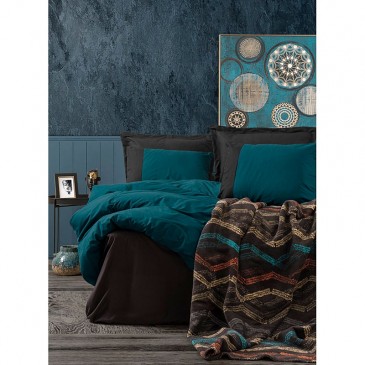 Cotton Box TIDY BATTANIYELİ petrol&siyah bedding set with a blanket