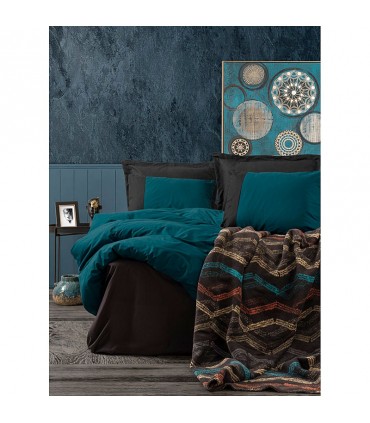 Cotton Box TIDY BATTANIYELİ petrol&siyah bedding set with a blanket