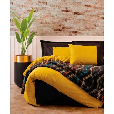 Cotton Box TIDY BATTANIYELİ hardal&siyah bedding set with a blanket