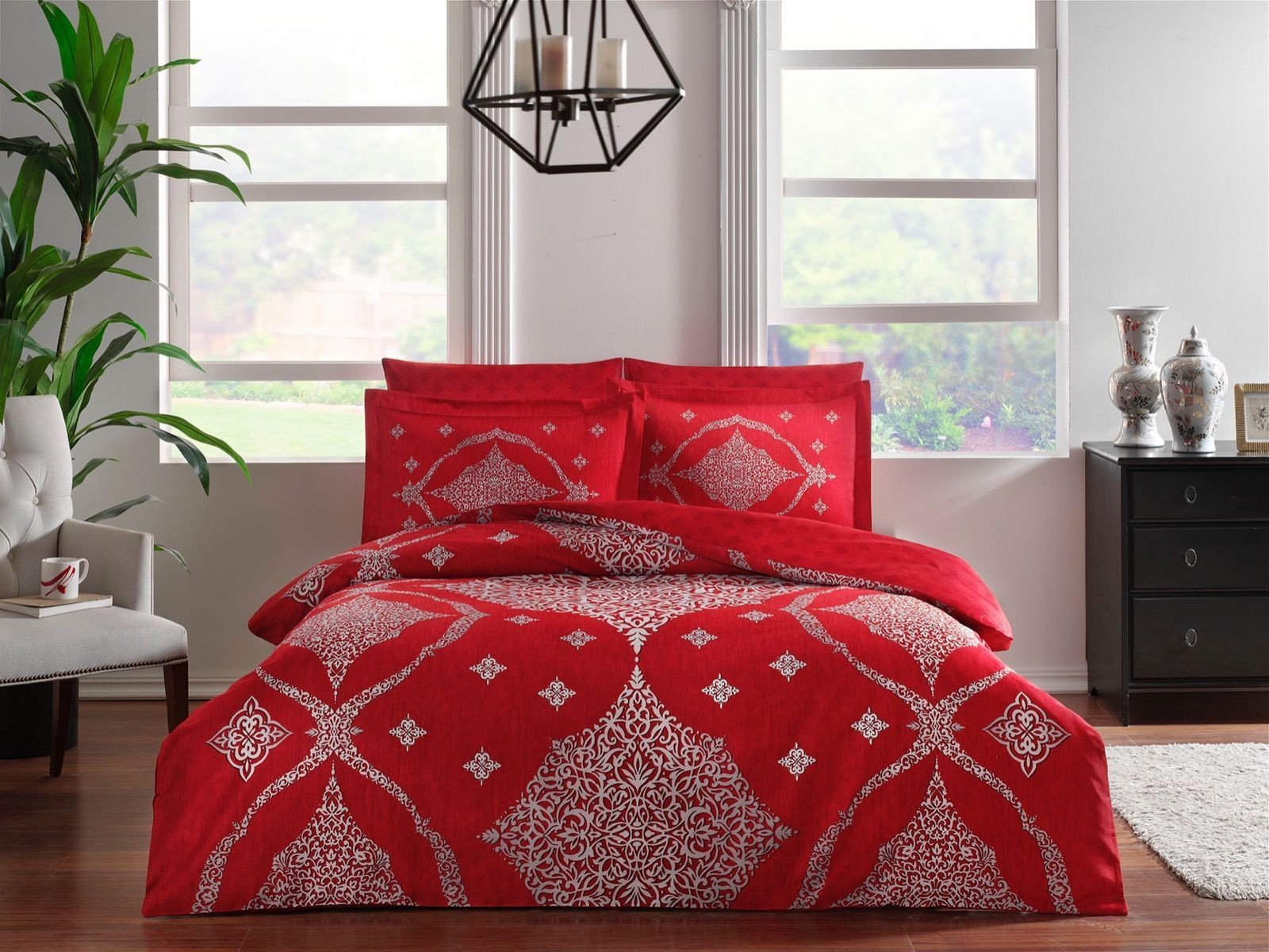 комплект постельного белья TAC DELUX SATEN Aira kirmizi