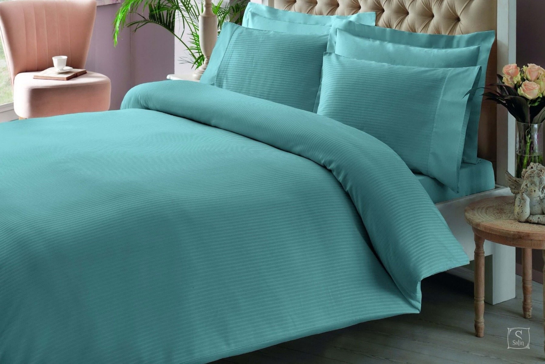 комплект постельного белья TAC Premium Basic Stripe aqua