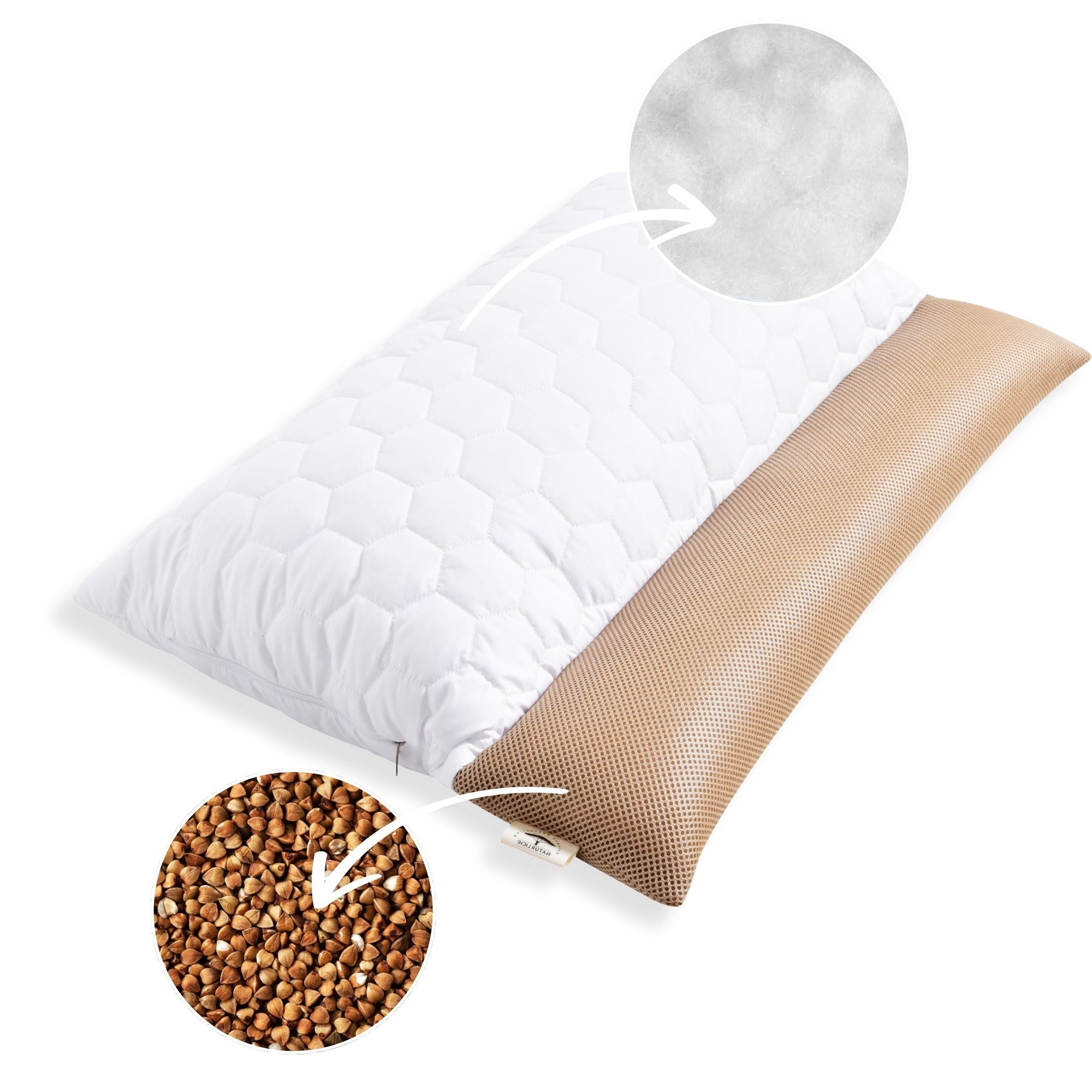 Подушка ортопедична Гречаний Комфорт IDEIA 50х70 см з валиком для підтримки шиї з лушпиння гречки