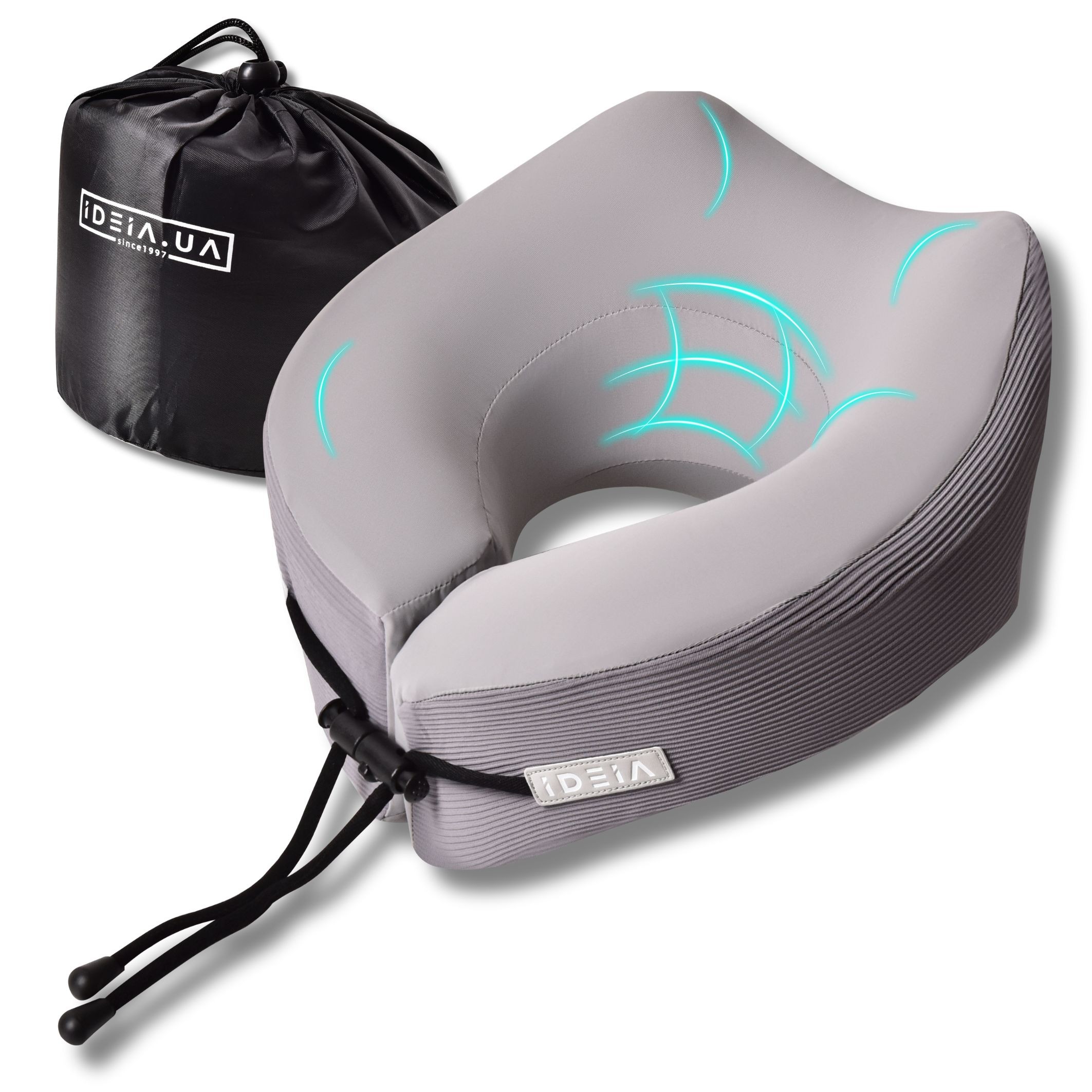 Подушка рогалик ортопедична дорожня TRAVEL IDEIA з ефектом пам'яті з сумкою