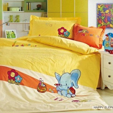Комплект постельного белья ARYA детский сатин с вышивкой 160х220 Happy Elephant