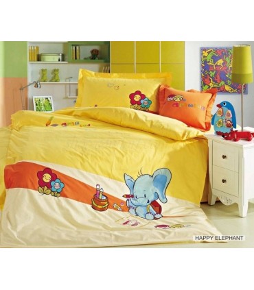 Комплект постельного белья ARYA детский сатин с вышивкой 160х220 Happy Elephant
