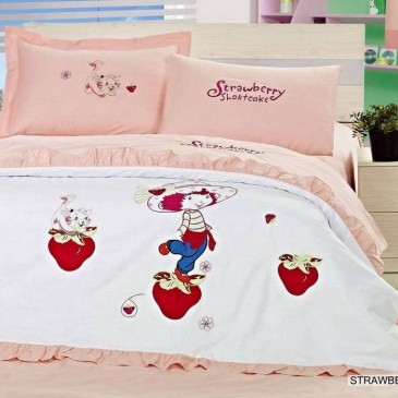 Комплект постільної білизни ARYA дитячий сатин з вишивкою 160х220 Strawberry Girls