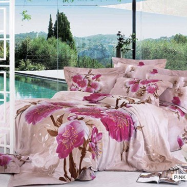 ARYA bedding set printed Satin Pink Flowers
