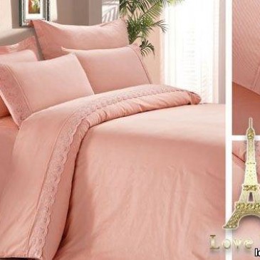 Love You satin lace peach bedding set