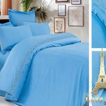Love You satin lace bedding set blue
